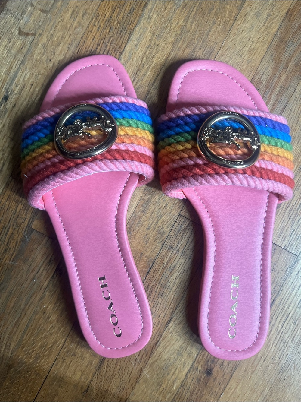 Coach Pink Slide Sandals with Rainbow Rope Straps - Picture 5 of 5
